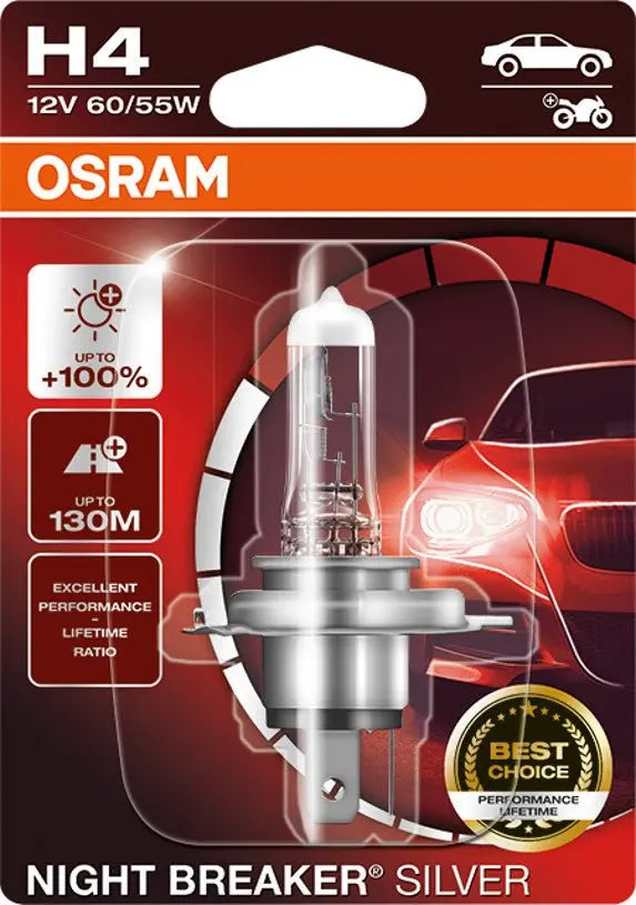 H4 12V 60/55W P43t NIGHT BREAKER® SILVER +100% 1 st. OSRAM - Samsuns Group
