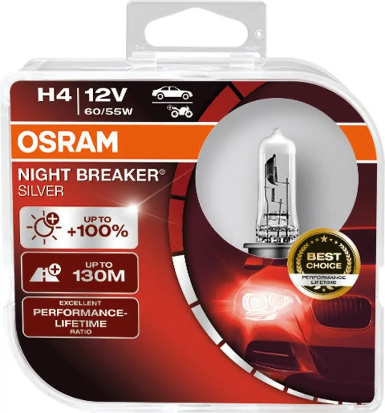 H4 12V 60/55W P43t NIGHT BREAKER® SILVER +100% 2 St. OSRAM - Samsuns Group