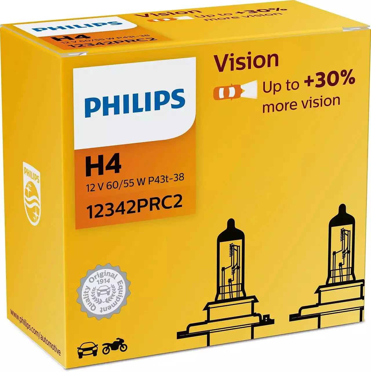 H4 12V 60/55W P43t Vision +30% 2 St. Philips - Samsuns Group