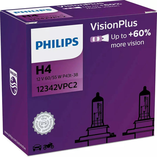 H4 12V 60/55W P43t Vision Plus +60% 2 St. Philips - Samsuns Group