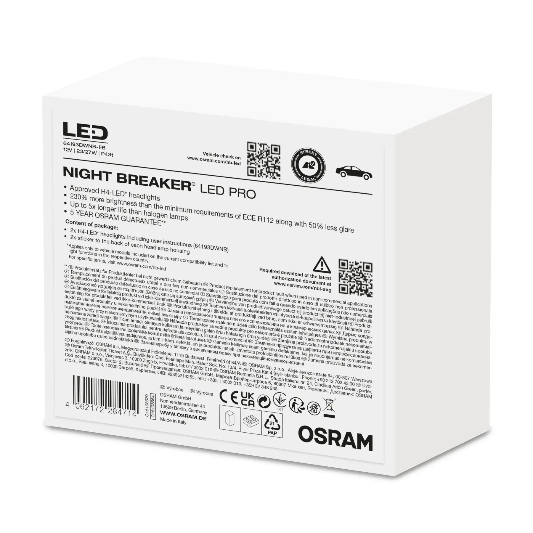 H4 NIGHT BREAKER LED StVZO-Konforme Profi-Set +230% mehr Licht 2 St. OSRAM - Samsuns Group